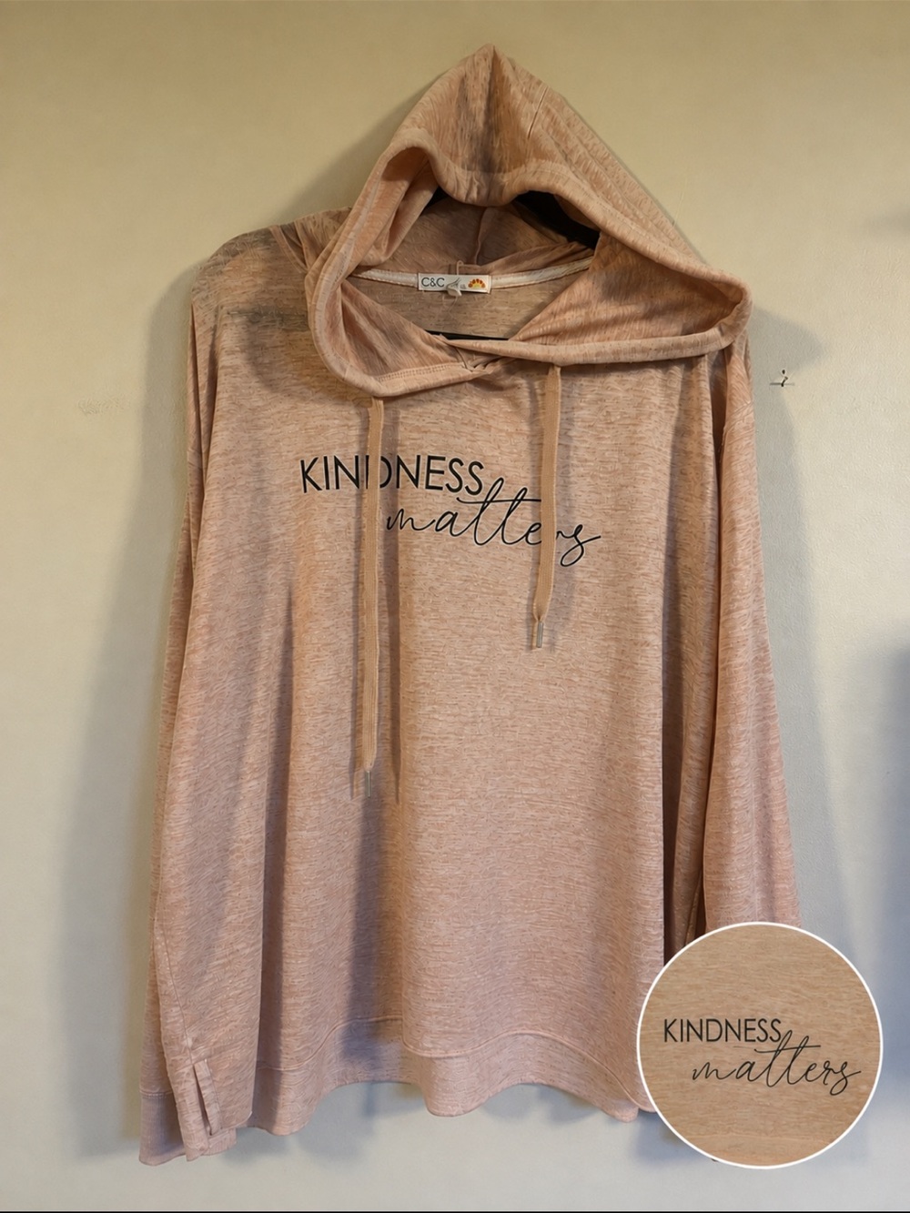 C&C California Hooded Sweatshirt in Blush with "Kindness Matters" Script